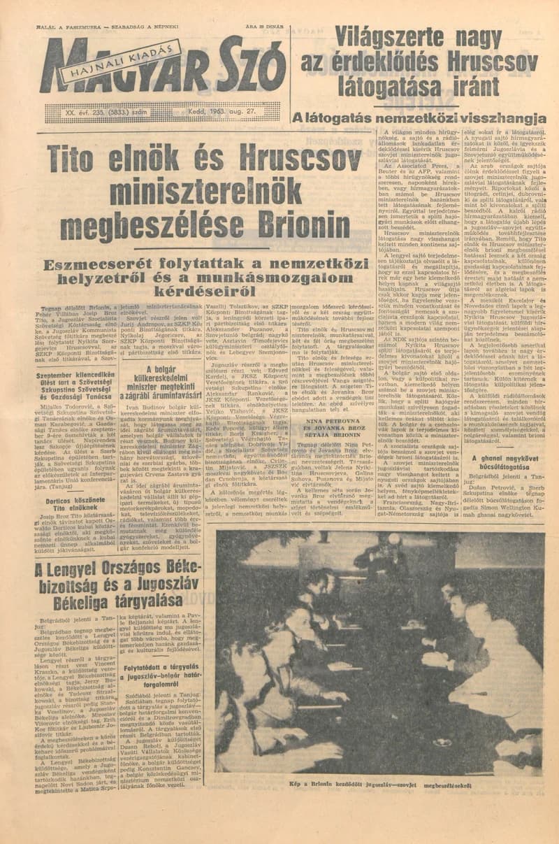 Magyar Szó, 20. évf. 1963. augusztus 27. 235. sz. 1–14. oldal