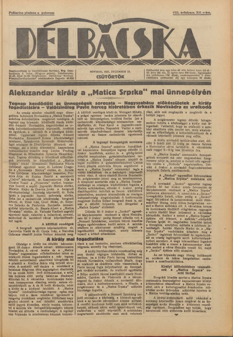 Délbácska, 8. évf. 1927. december 29. 300. sz.