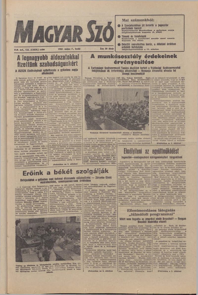 Magyar Szó, 42. évf. 1985. május 7. 123. sz. 1–20. oldal