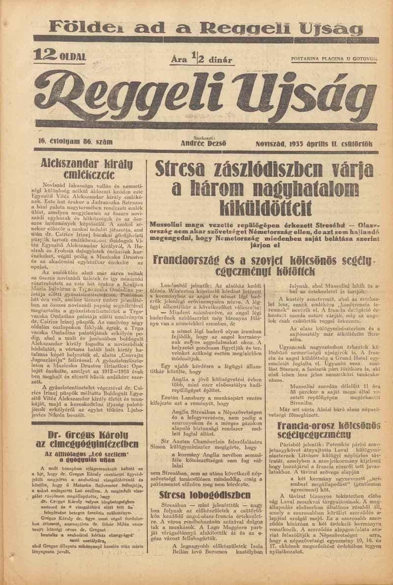 Reggeli Újság, 16. évf. 1935. április 11. 86. sz.