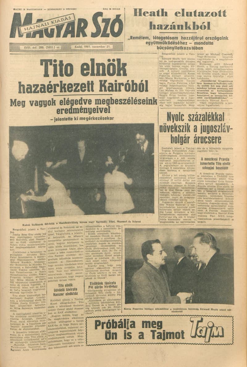 Magyar Szó, 18. évf. 1961. november 21. 288. sz. 1–16. oldal