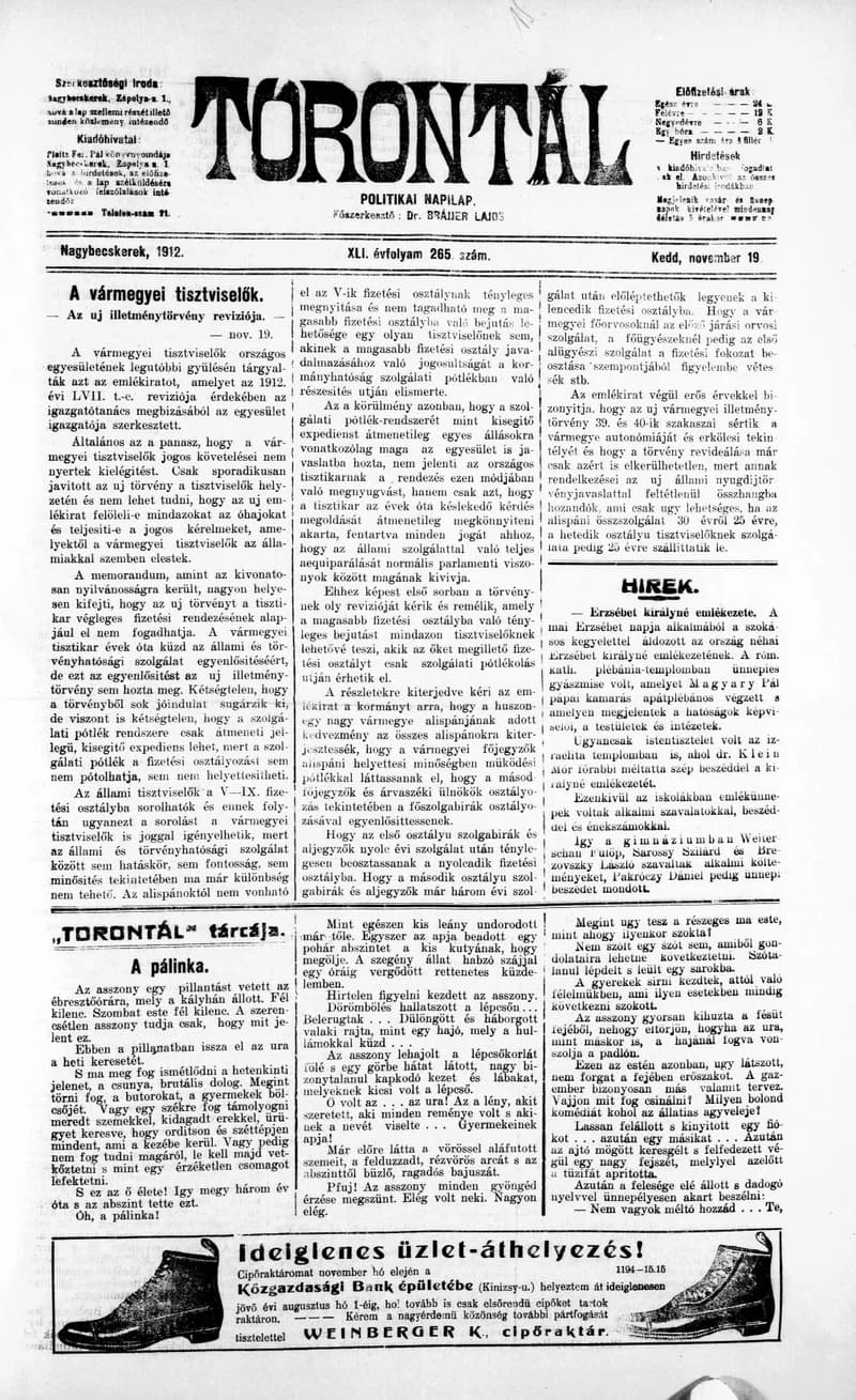 Torontál, 41. évf. 1912. november 19. 265. sz.