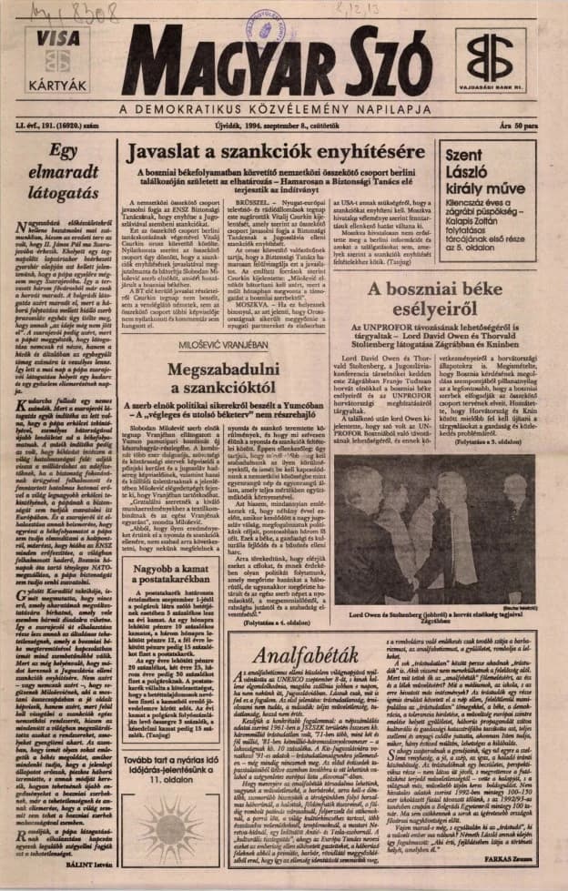 Magyar Szó, 51. évf. 1994. szeptember 8. 191. sz. 1–16. oldal