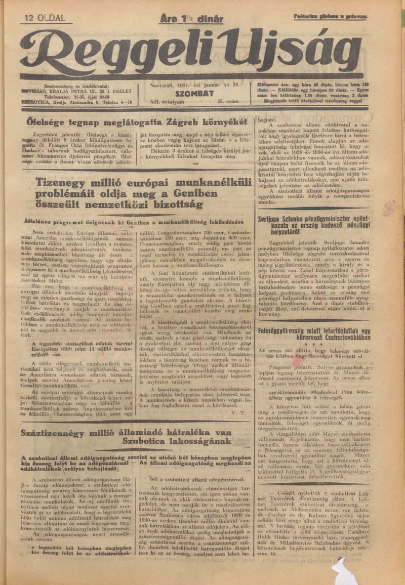 Reggeli Újság, 12. évf. 1931. január 31. 25. sz.