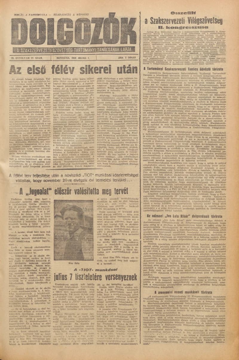 Dolgozók, 3. évf. 1949. július 1. 27. sz.