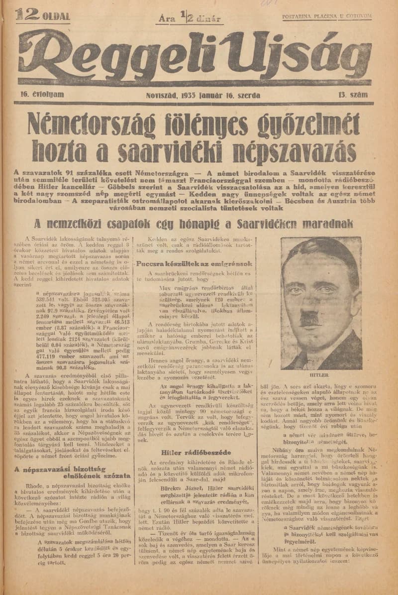 Reggeli Újság, 16. évf. 1935. január 16. 13. sz.