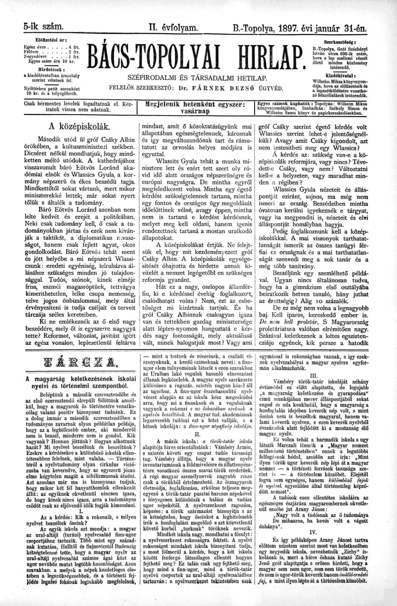 Bács-Topolyai Hirlap, 2. évf. 1897. január 31. 5. sz.