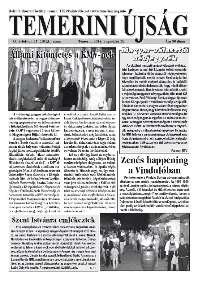 Temerini Újság, 20. évf. 2014. augusztus 28. 35. sz.
