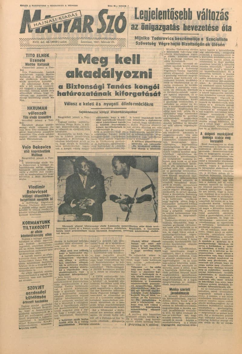 Magyar Szó, 18. évf. 1961. február 25. 46. sz. 1–12. oldal
