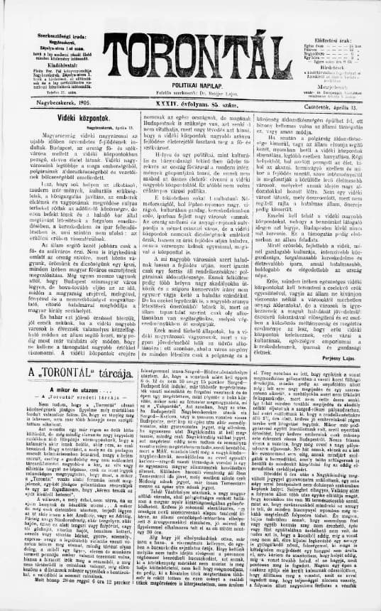 Torontál, 34. évf. 1905. április 13. 85. sz.