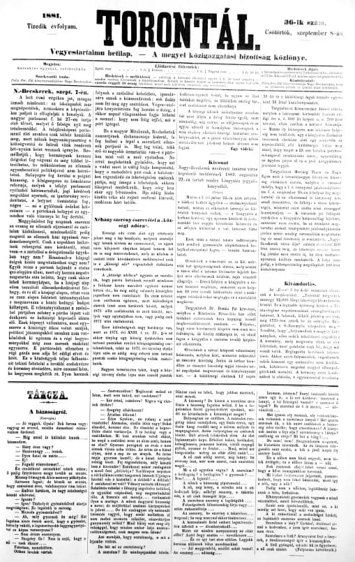 Torontál, 10. évf. 1881. szeptember 8. 36. sz.