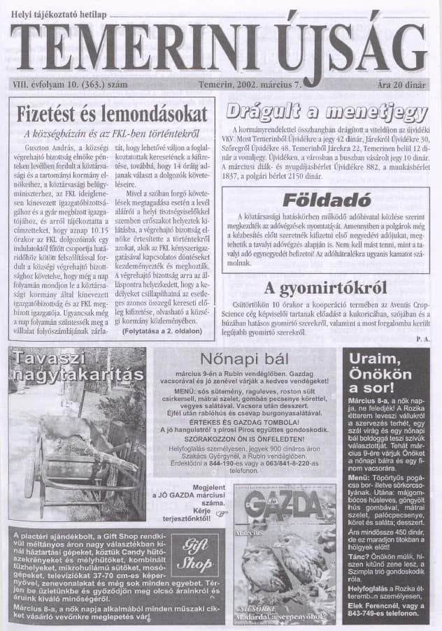 Temerini Újság, 8. évf. 2002. március 7. 10. sz.