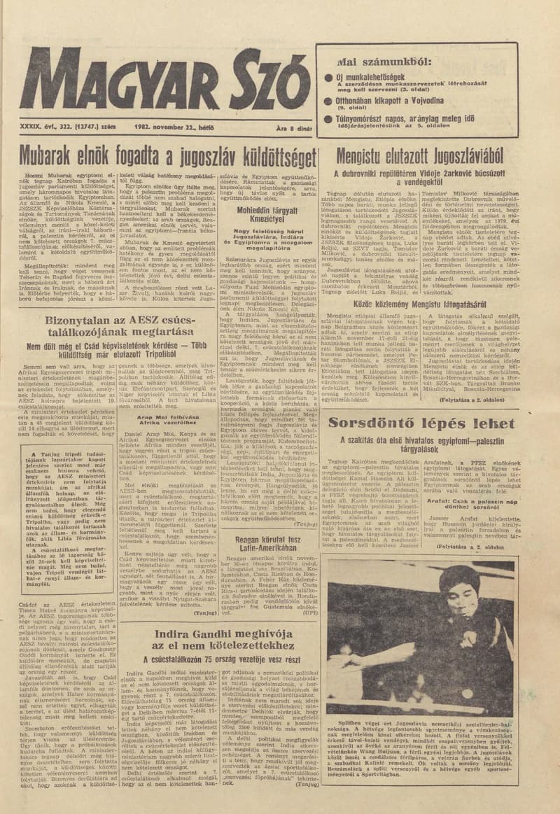 Magyar Szó, 39. évf. 1982. november 22. 322. sz. 1–8. oldal