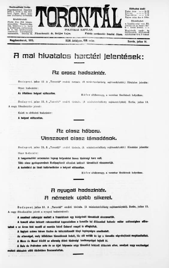 Torontál, 44. évf. 1915. július 14. 158. sz.