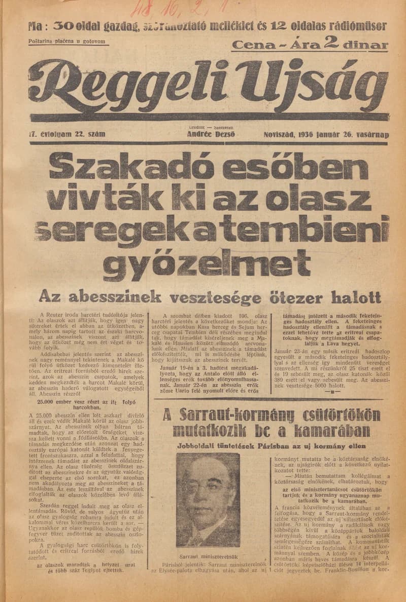Reggeli Újság, 17. évf. 1936. január 26. 22. sz.