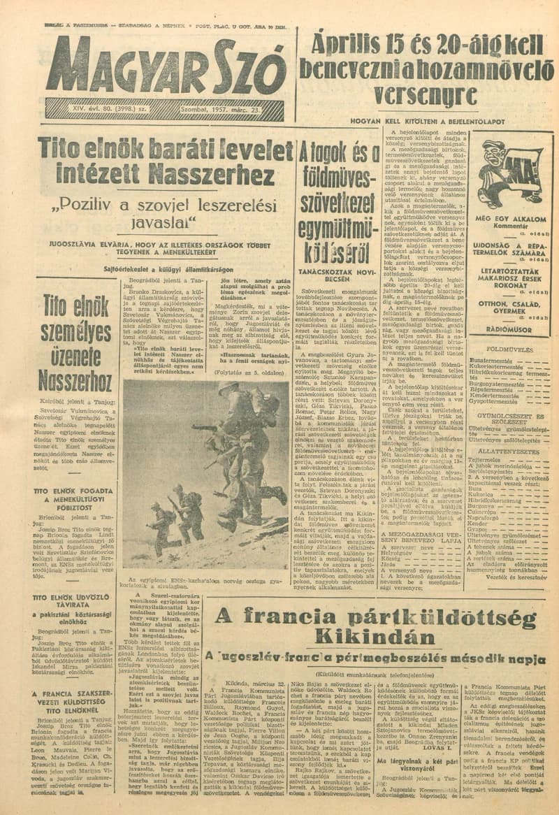 Magyar Szó, 14. évf. 1957. március 23. 80. sz. 1–16. oldal