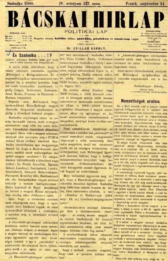 Bácskai Hirlap, 4. évf. 1900. szeptember 14. 137. sz.