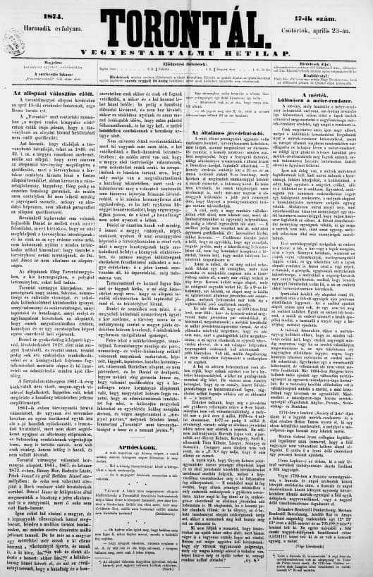Torontál, 3. évf. 1874. április 23. 17. sz.