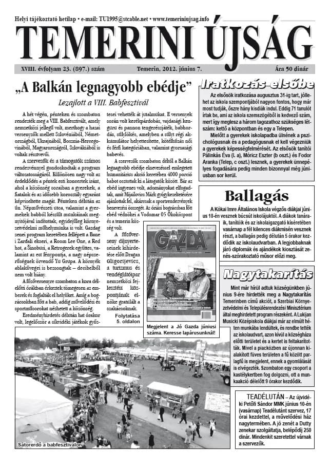 Temerini Újság, 18. évf. 2012. június 7. 23. sz.