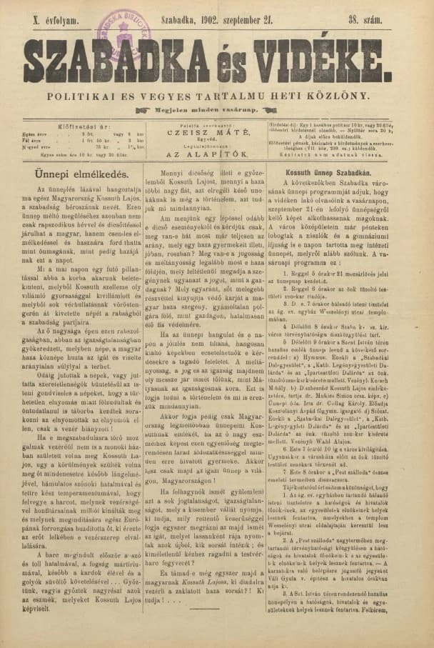 Szabadka és vidéke II, 10. évf. 1902. szeptember 21. 38. sz.
