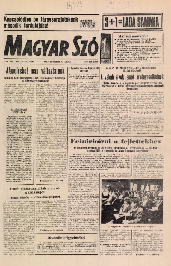 Magyar Szó, 44. évf. 1987. november 4. 304. sz. 1–16. oldal