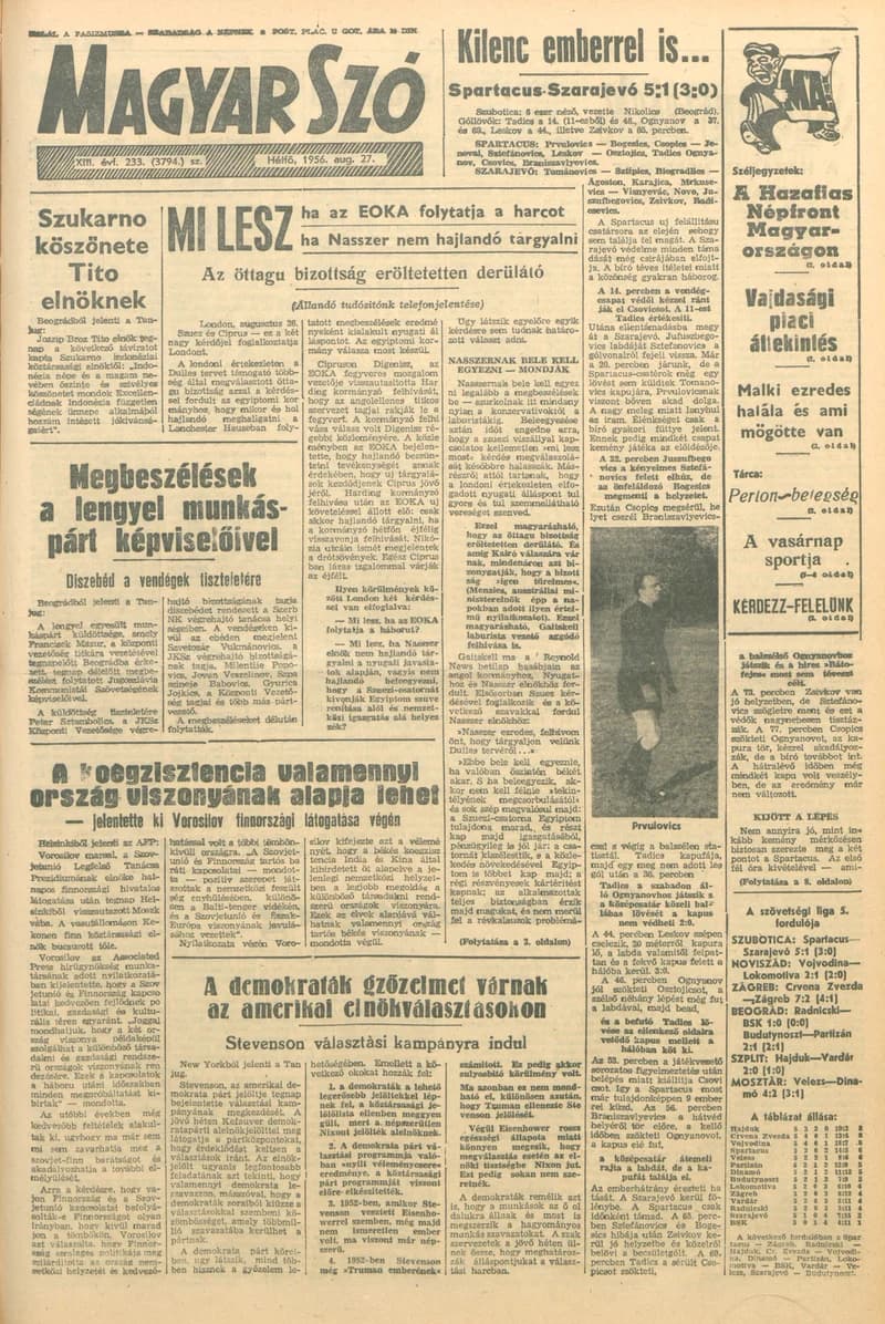 Magyar Szó, 13. évf. 1956. augusztus 27. 233. sz. 1–10. oldal
