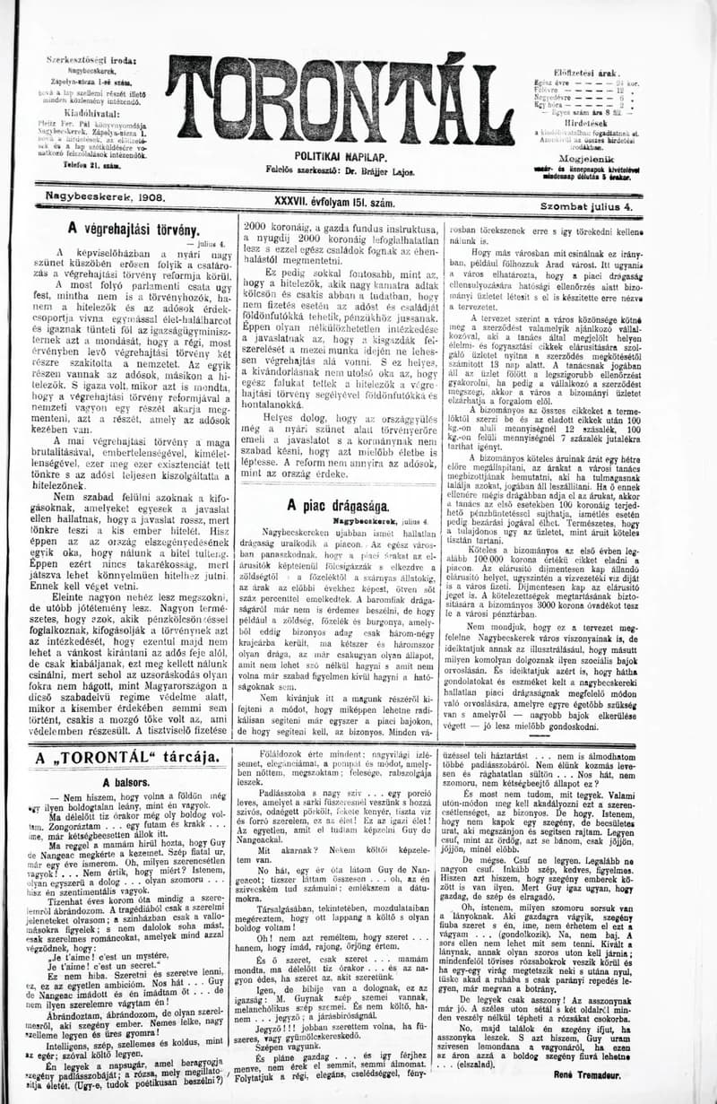 Torontál, 37. évf. 1908. július 4. 151. sz.