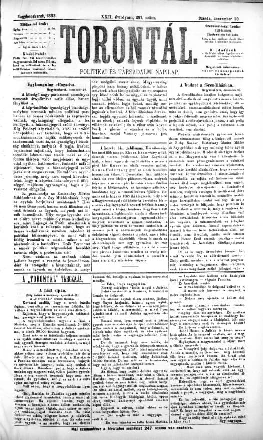 Torontál, 22. évf. 1893. december 20. 291. sz.