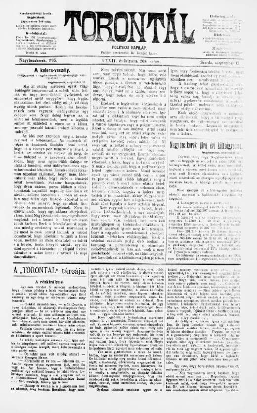 Torontál, 34. évf. 1905. szeptember 13. 208. sz.