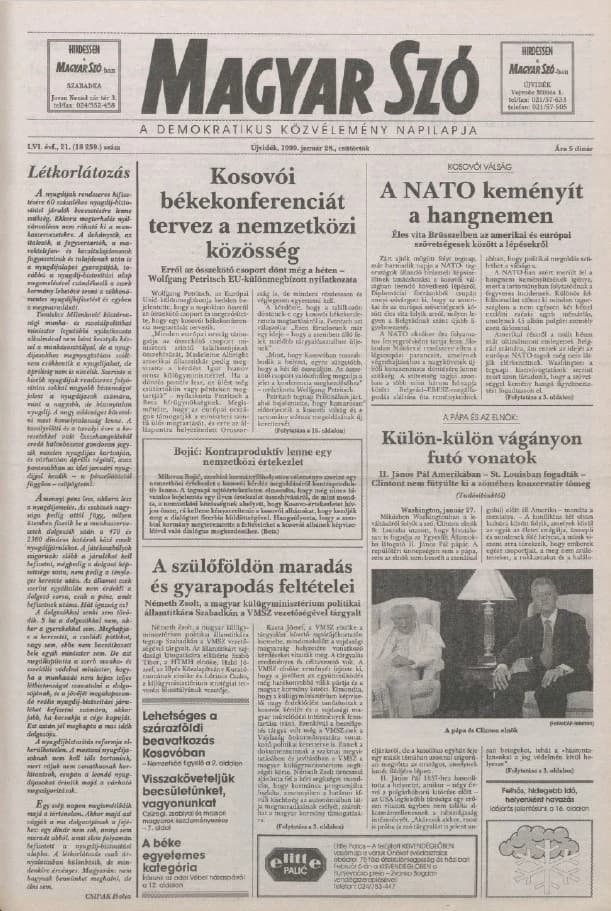 Magyar Szó, 56. évf. 1999. január 28. 21. sz. 1–16. oldal