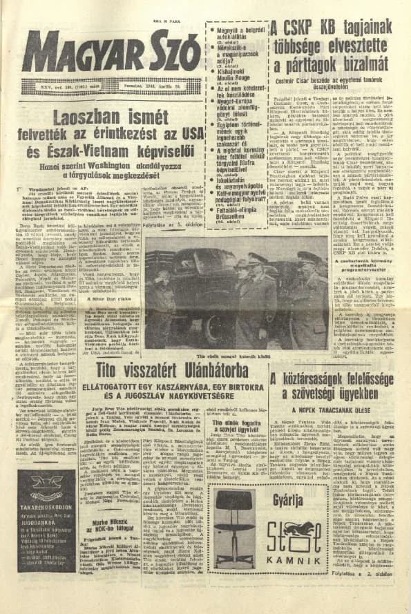Magyar Szó, 25. évf. 1968. április 20. 109. sz. 1–20. oldal