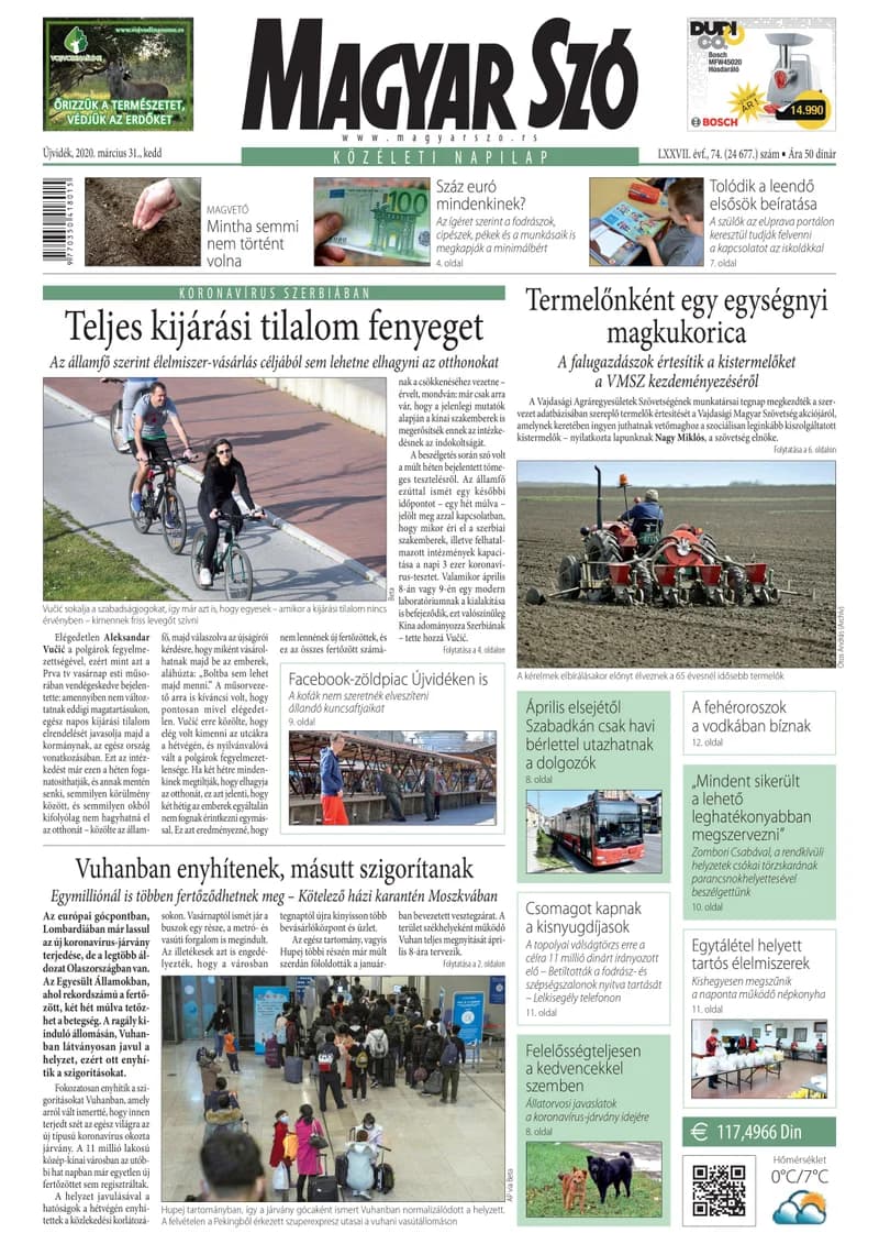 Magyar Szó, 77. évf. 2020. március 31. 74. sz. 1–16. oldal