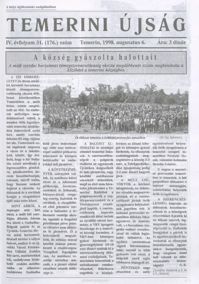 Temerini Újság, 4. évf. 1998. augusztus 6. 31. sz.