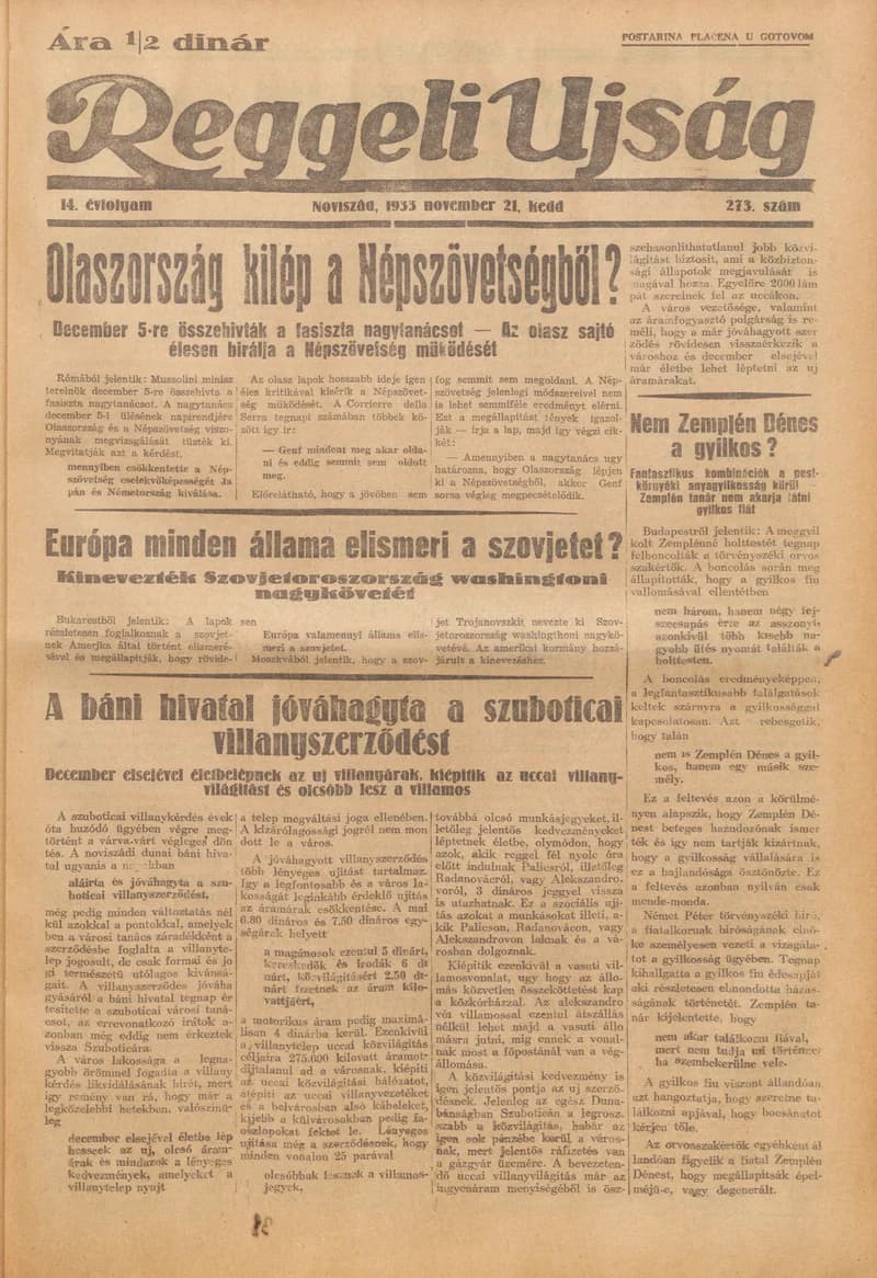 Reggeli Újság, 14. évf. 1933. november 21. 273. sz.