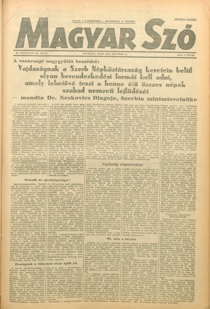 Magyar Szó, 3. évf. 1946. október 22. 252. sz. 1–6. oldal