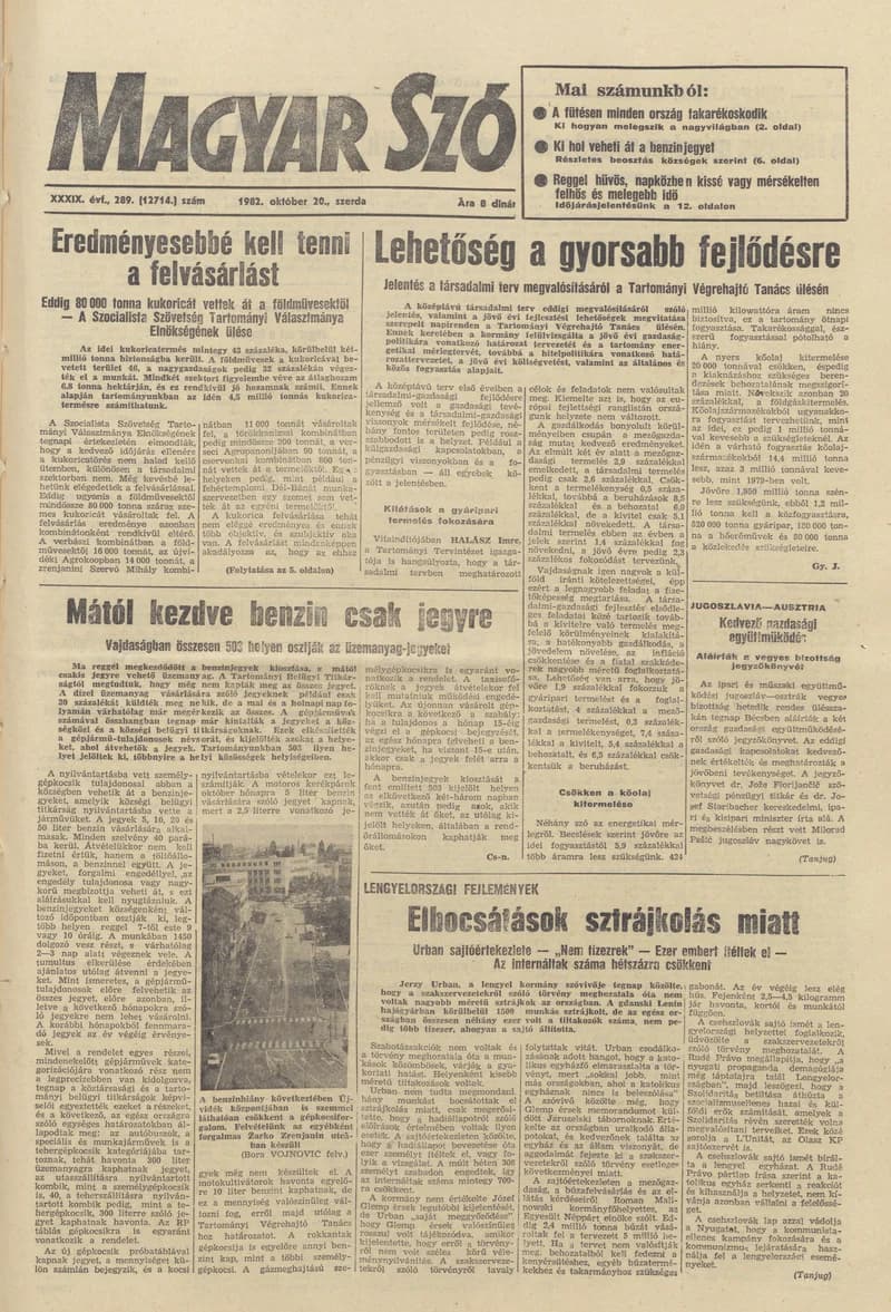 Magyar Szó, 39. évf. 1982. október 20. 289. sz. 1–20. oldal