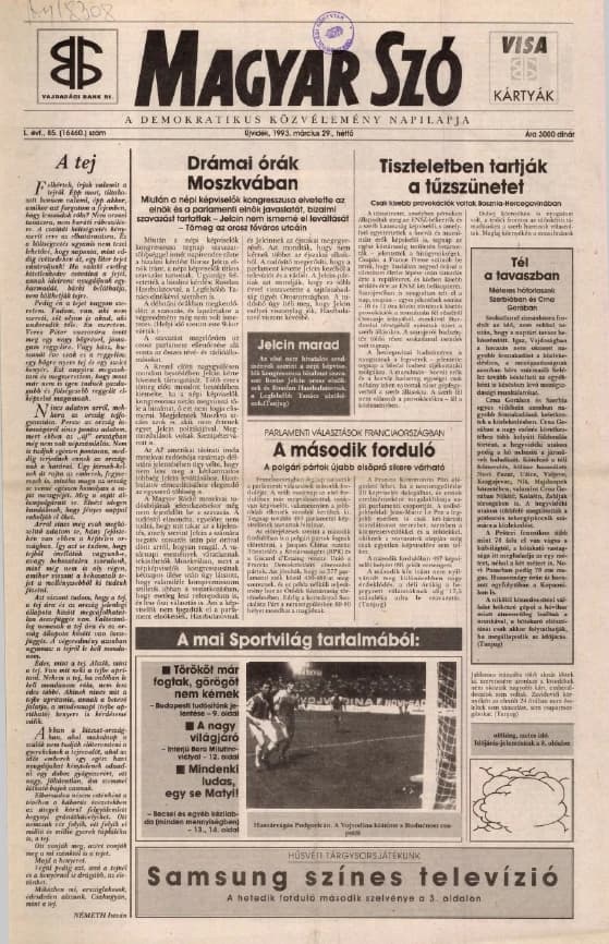 Magyar Szó, 50. évf. 1993. március 29. 85. sz. 1–16. oldal