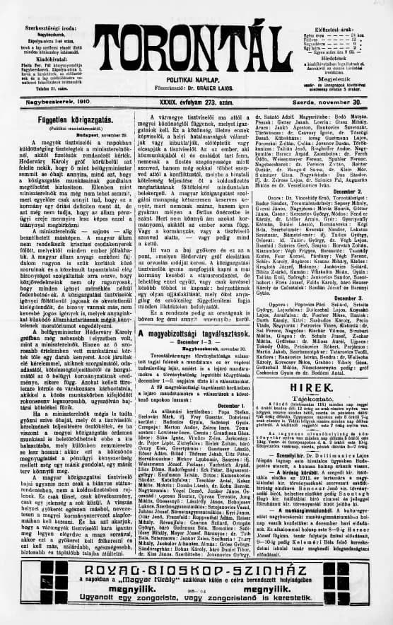 Torontál, 39. évf. 1910. november 30. 273. sz.