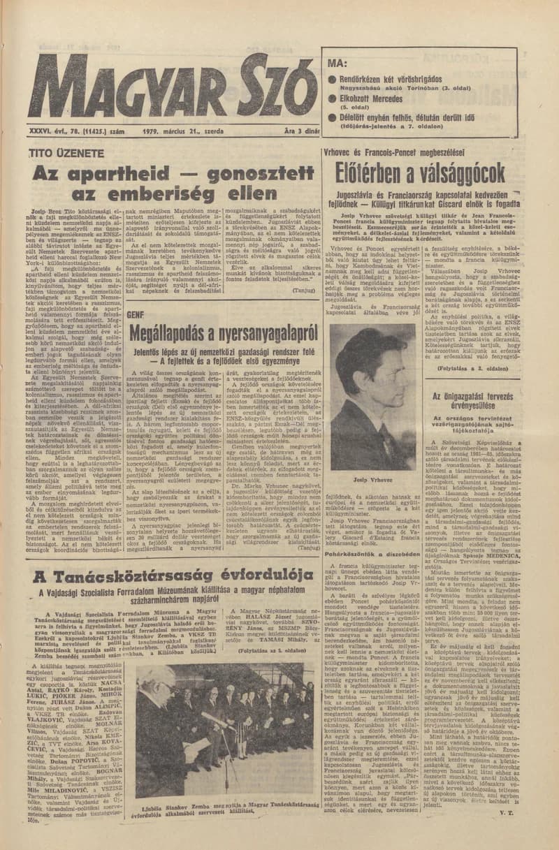 Magyar Szó, 36. évf. 1979. március 21. 78. sz. 1–20. oldal