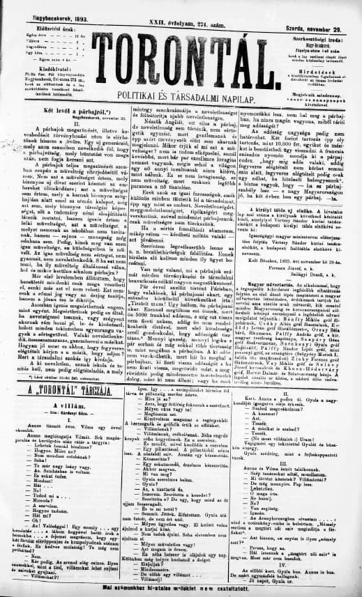 Torontál, 22. évf. 1893. november 29. 274. sz.