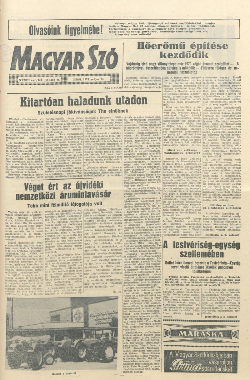 Magyar Szó, 33. évf. 1976. május 24. 141. sz. 1–8. oldal