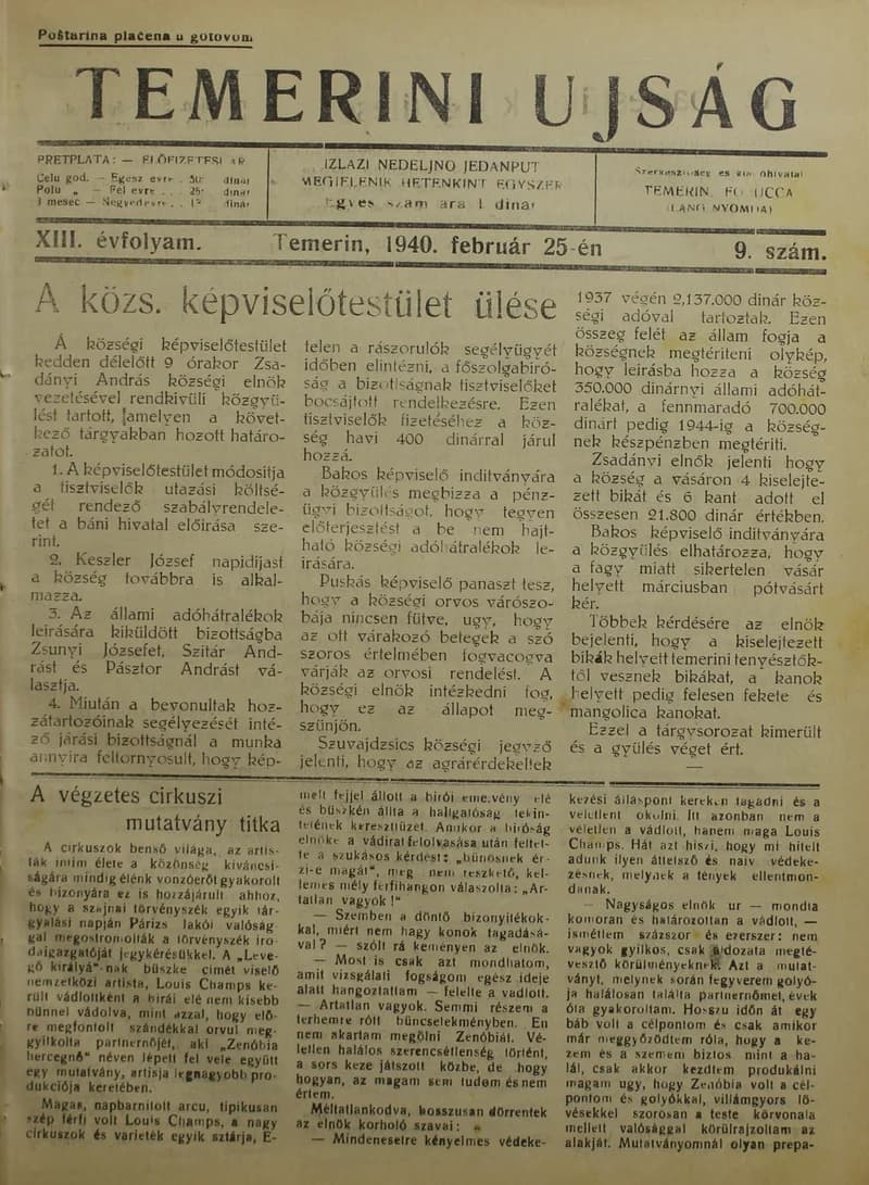 Temerini Újság 1928-1944, 13. évf. 1940. február 25. 9. sz.