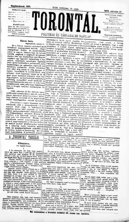 Torontál, 22. évf. 1893. március 27. 70. sz.