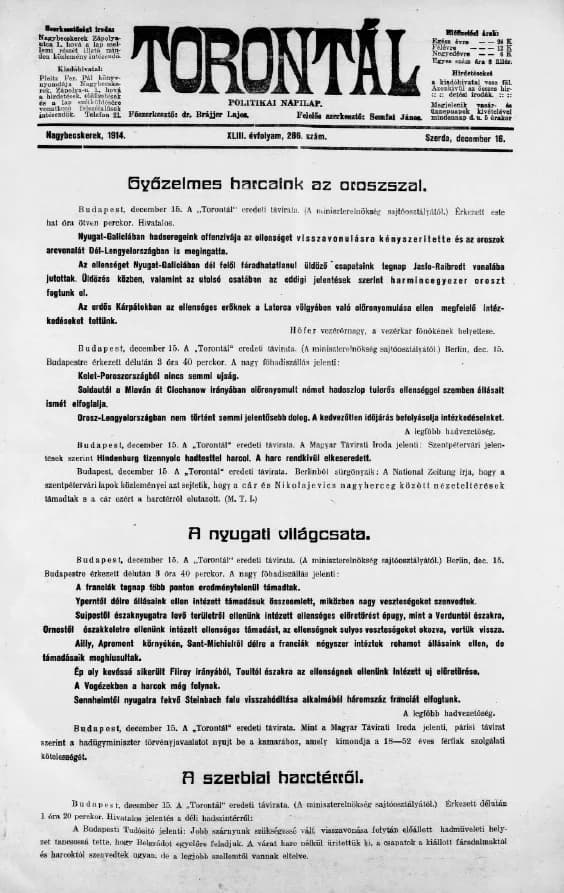 Torontál, 43. évf. 1914. december 16. 286. sz.
