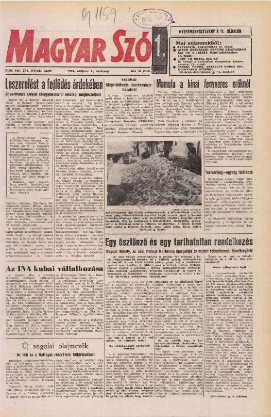 Magyar Szó, 43. évf. 1986. október 5. 274. sz. 1–28. oldal