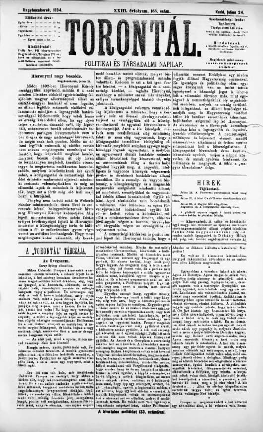 Torontál, 23. évf. 1894. július 24. 168. sz.