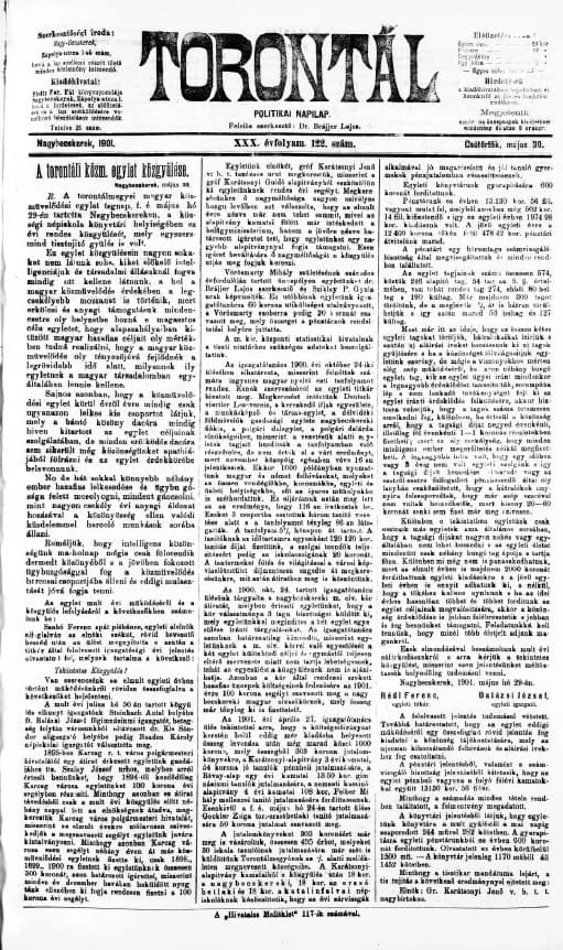 Torontál, 30. évf. 1901. május 30. 122. sz.