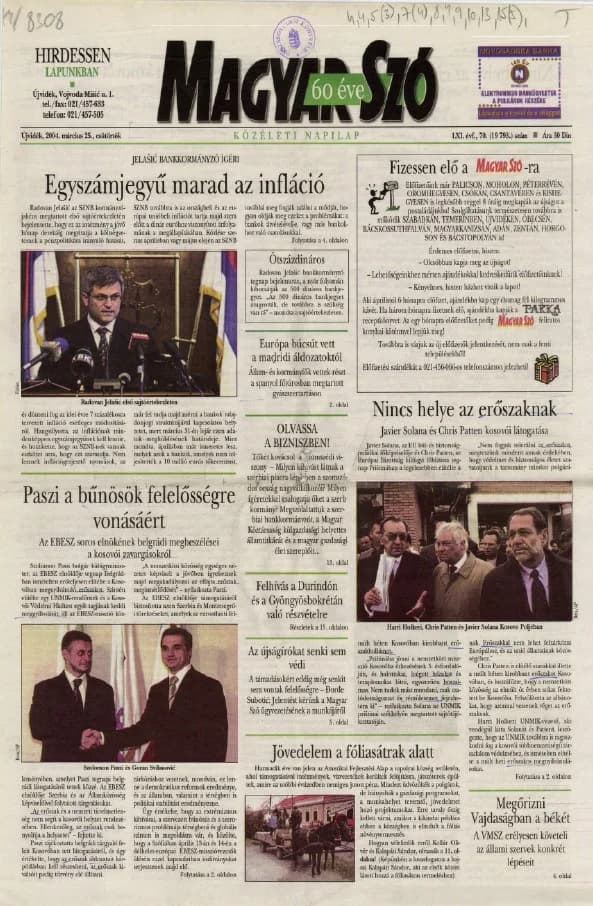 Magyar Szó, 61. évf. 2004. március 25. 70. sz. 1–20. oldal