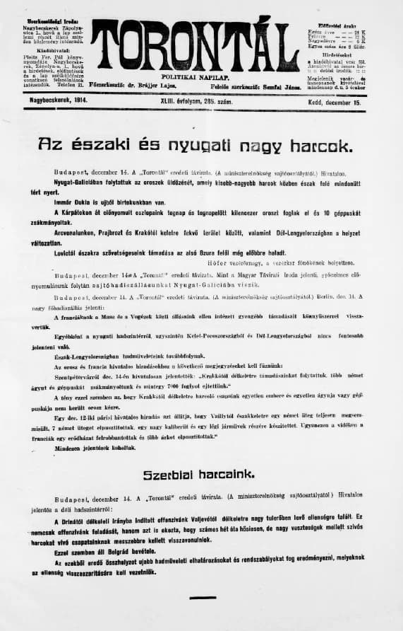 Torontál, 43. évf. 1914. december 15. 285. sz.