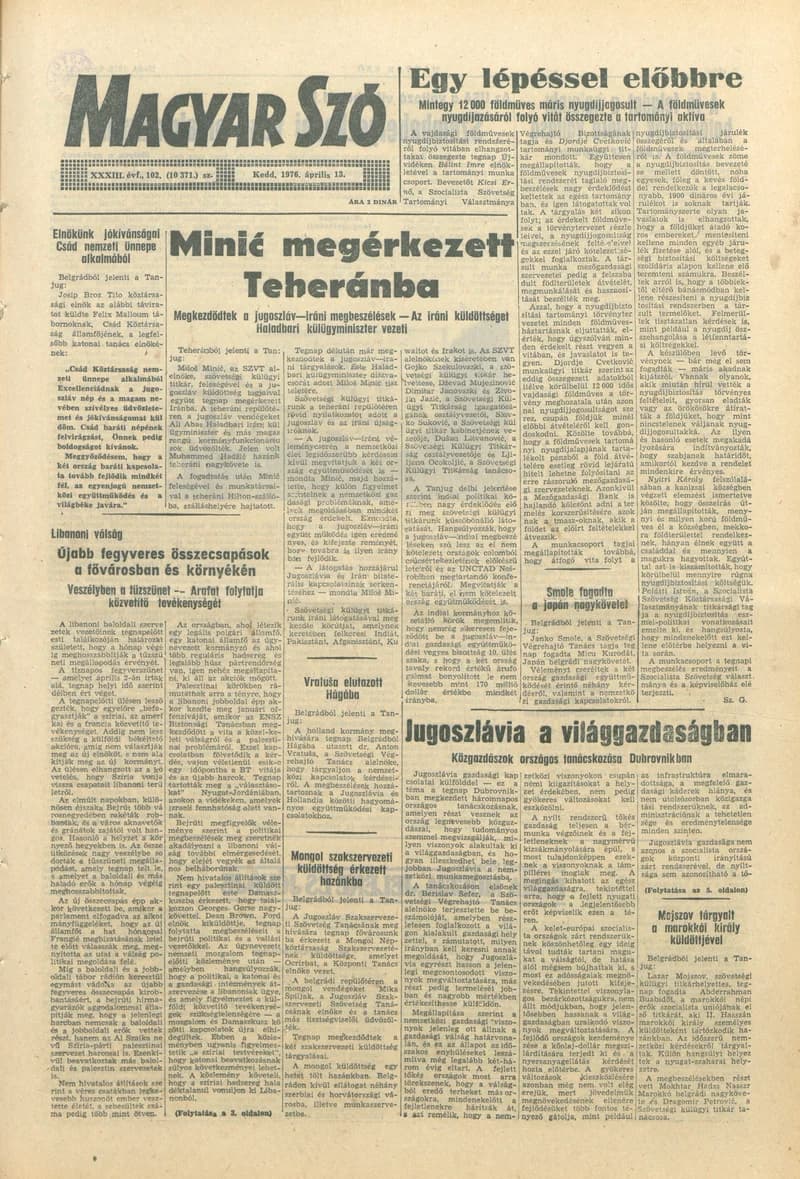 Magyar Szó, 33. évf. 1976. április 13. 102. sz. 1–20. oldal
